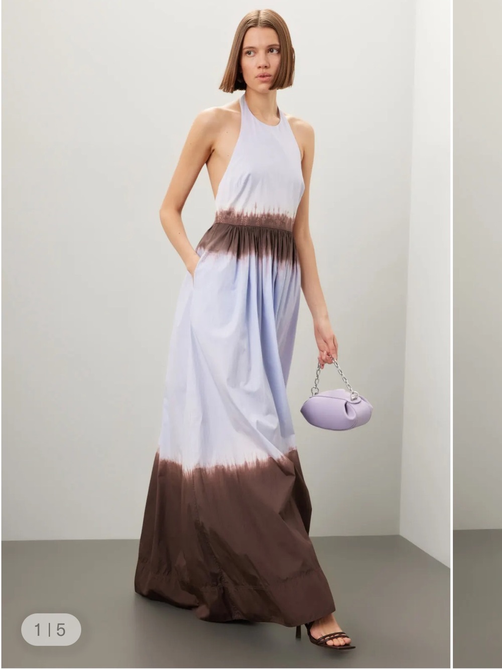 A.L.C. Lavender and Brown Tie-Dye Halter Maxi Dress